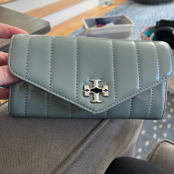 Tory Burch Handbags - Tory Burch Kira pale Green/blue Quilted Leather Wallet